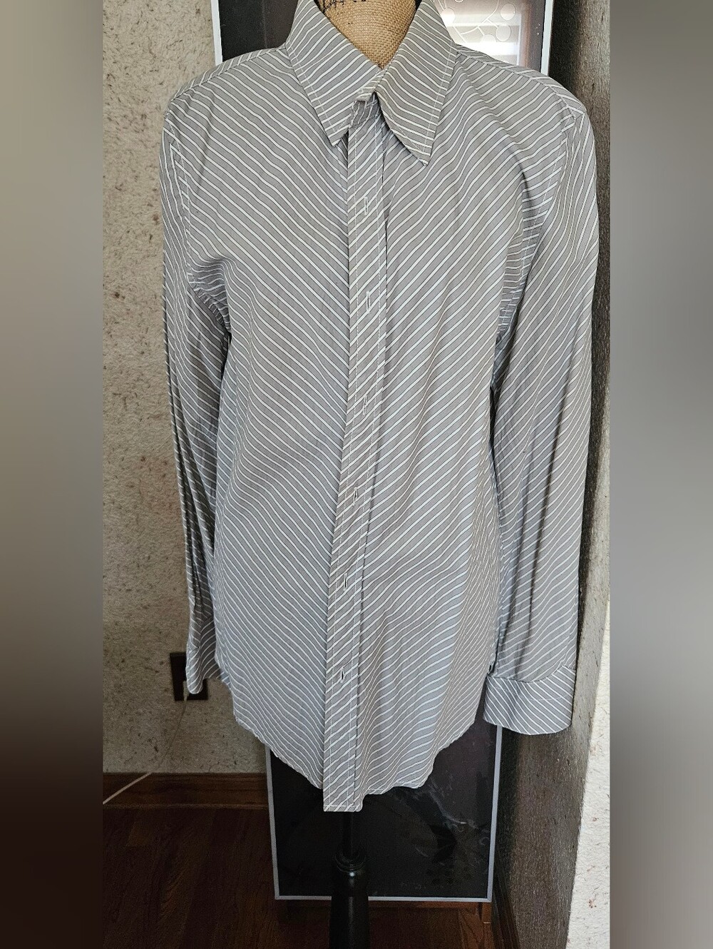 Men's Gray Striped Dress Shirt - Classic Button-Up